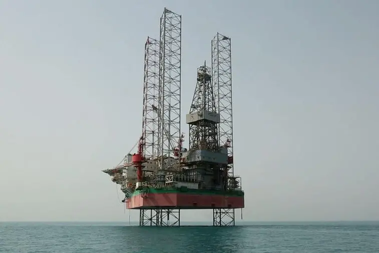 A jack-up drilling rig, used by Kuwait Oil Company (KOC) in its offshore exploration operations stands in Kuwaiti territorial waters, Kuwait, in this undated handout photograph